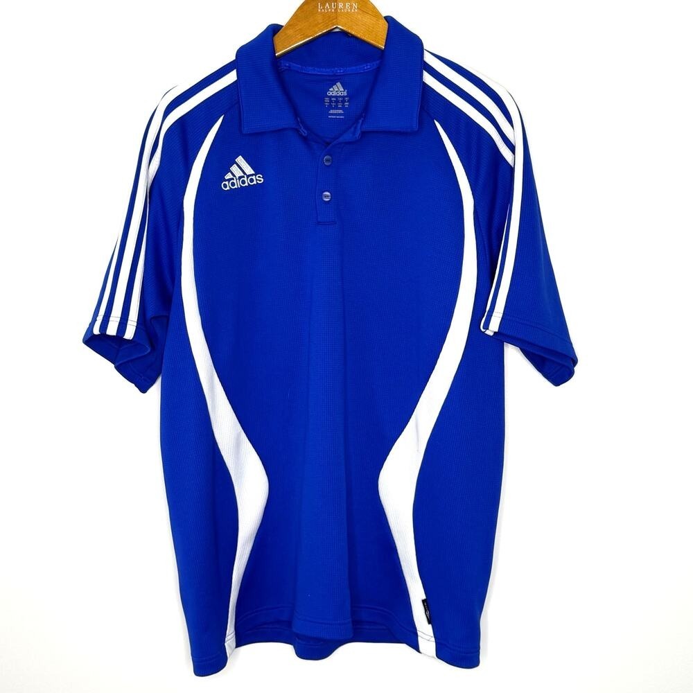 Adidas Climalite waffle knit short sleeve polo blue/white